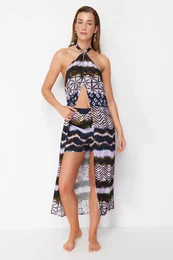 Abstract Patterned Woven Kimono Shorts Beach Set