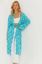 Women's Turquoise Patterned Kimono GC155