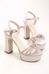 Women's Stella Silver Satin Stones Platform Heels Shoes