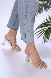 Women's Teyna Mother-of-Pearl Satin Pile with Stones Heeled Slippers&shoes.