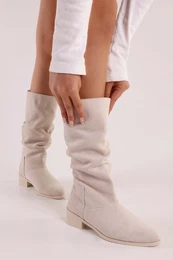 Women's Jerica Beige Suede Bellows Plain Boots Beige Suede