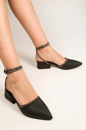 Women's Yune Black Satin Stitched Heels Shoes