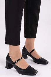 Women's Rylee Black Skin Casual Heel Shoes