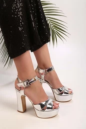 Women's Iean Silver Mirrored Platform Heels