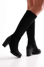 Women's Daen Black Genuine Suede Leather Heeled Boots Black Genuine Suede Leather