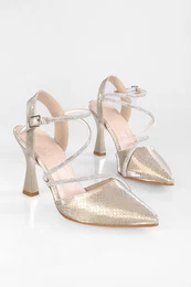 Women's Junie Gold Honeycomb Patterned Stone Heel Shoes