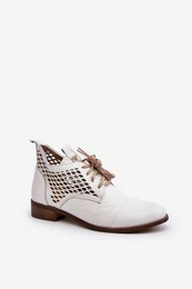 2878 Low Cut Out Leather Women's White Boots