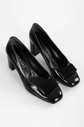 Women's Talina Black Patent Leather Buckled Heel Shoes
