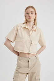 Oversize Fit Shirt Collar Poplin Short Sleeve Shirt