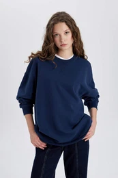 Oversize Fit Crew Neck Thick Sweatshirt Fabric Long Sleeve T-Shirt