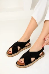 Black Suede Women's Sandals 18938