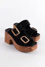 Women's Cork Platform Sold Double Strap Buckle Slippers