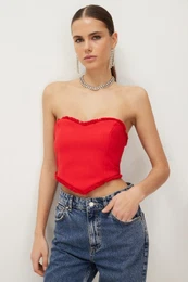 Red Heart Formed Tasseled Crop Bustier