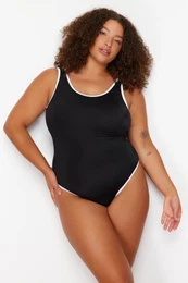 Curve Black-White Bias Crew Neck Recovery Effect Swimsuit