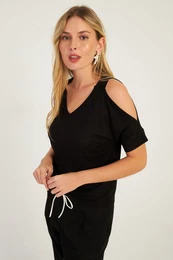Women's Black Open Shoulder Blouse