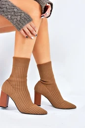 Camel Thick Heeled Knitwear Women's Boots