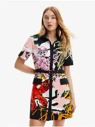Pink and Black Women's Patterned Shirt Dress x M. Christian Lacroix Almeria