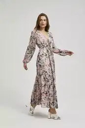 Women's maxi dress - beige with floral pattern
