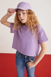HEIDA-GRM24022- 100% cotton trim label girls kids short sleeve tshirt kids tshirt Purple T-Shirt