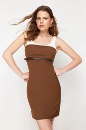 Camel Body Wrap Bodycone Mini Woven Dress