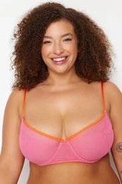 Curve Pink Orange Piping Cupless Mesh Balconette Bra