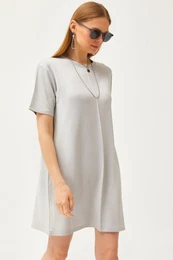 Women's Gray Front Stitched Soft Textured Mini Dress