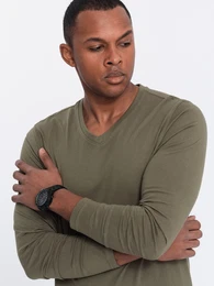 Men's unprinted longsleeve with v-neck - dark olive
