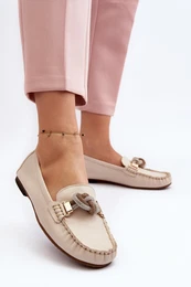 Women's Leather Moccasins With Decoration 2761 Beige
