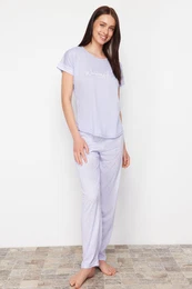 Lilac Motto Printed Knitted Pajamas Set