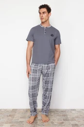 Anthracite Regular Fit Plaid Knitted Pajama Set