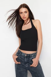 Black Fitted/Fitted Stretch Knitted Blouse
