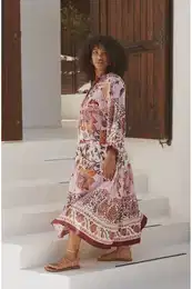 Curve Pink Buttoned Floral Woven Long Plus Size Dress
