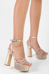 Women's Agur Gold Honeycomb Patterned Platform Heeled Shoes