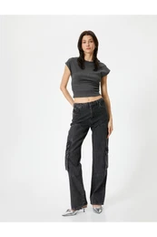 Crew Neck T-Shirt Draped Textured Crew Neck