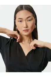 Mini Shirt Dress Textured Draped Long Sleeve