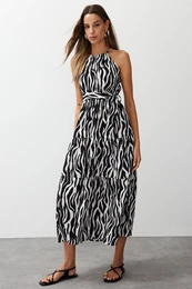 Black Animal Shift Shally Maxi Woven Dress