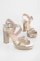 Women's Alexa Gold Honeycomb Pattern Platform Heeled Shoes