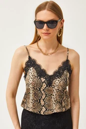 Women's Mink Snake Strap Adjustable Lace Flowy Knitted Undershirt Blouse