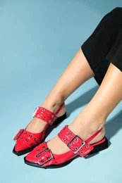 Paloma Red Patent Leather Women's Sandals with Silver Buckle