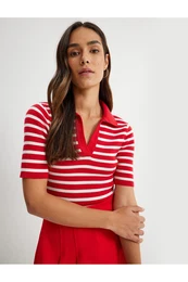 Polo Neck Sweater Knitwear Short Sleeve Viscose Blended