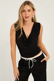 Women's Black Turndown Collar Blouse