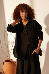 Black 100% Linen Oversize Shirt