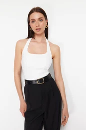 White Fitted/Fitted Stretch Knitted Blouse