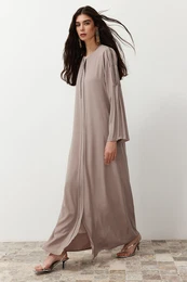 Beige Stone Embroidered Thin Crepe Woven Cape & Abaya &Abaya & Jalabiya