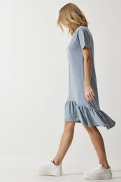 Happiness stanbul Women's Gray Flounced Summer Viscose Knitted Dress