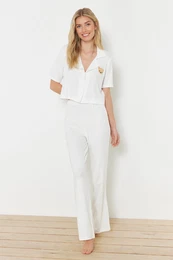 Ecru Teddy Bear Ribbed Knitted Pajama Set