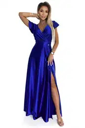 Satin long dress with a neckline