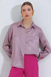 Women's Dried Rose Light Flowing Satin Shirt 3964