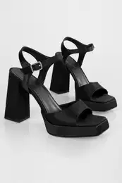 Women's Edia Black Satin Platform Heeled Shoes