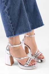 Women's Isobel Silver Shiny Metallic Platform Heeled Shoes